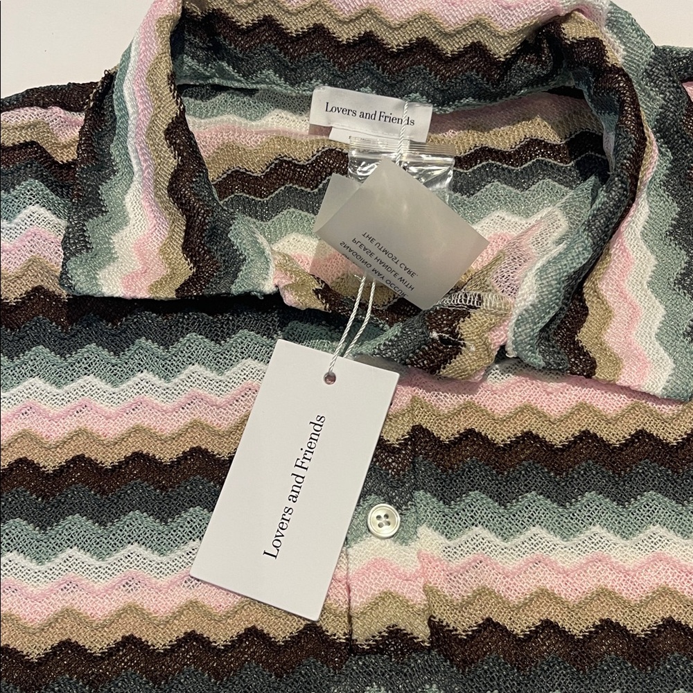 Lovers and Friends Nettie Set Sage Multi Zigzag Knit Polo Top and Shorts Set S - Picture 3 of 5